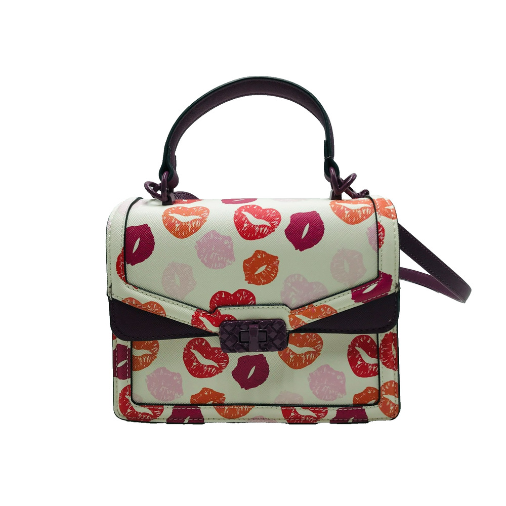 Aldo Valentine's Multicolor Lipstick Kisses Small Satchel Handbag Purple Flaw